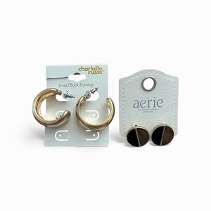 Charlotte Russe Gold Hoop Earrings + Aerie Stud Earrings Jewelry Bundle